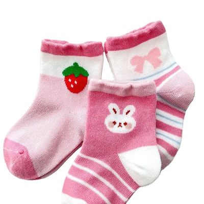 Standard dikte ademend kinder sokken met roze aardbeien print winterseizoen