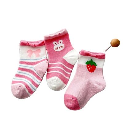 Standard dikte ademend kinder sokken met roze aardbeien print winterseizoen