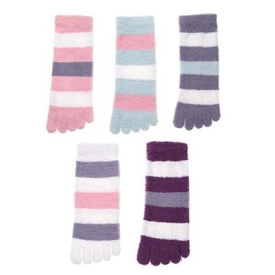 Anti-slip dames Coral Fleece Vijfvinger Winter dik Gezellig gestreepte Vijf tenen Dag sokken