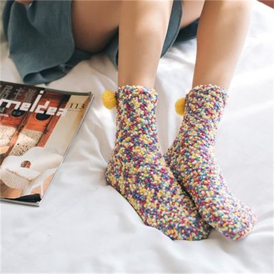 Multicolor grappig schattig dagelijkse winter vloer sokken voor dames Coral Fleece vrouwen sokken