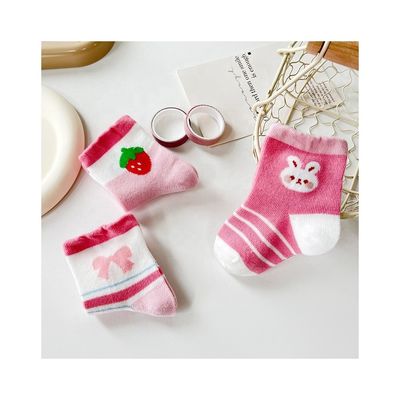 Gebreide roze anti-slip ademende lente schattig print sokken voor kinderen standaard dikte