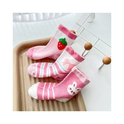 Gebreide roze anti-slip ademende lente schattig print sokken voor kinderen standaard dikte