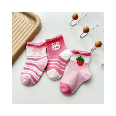 Gebreide roze anti-slip ademende lente schattig print sokken voor kinderen standaard dikte