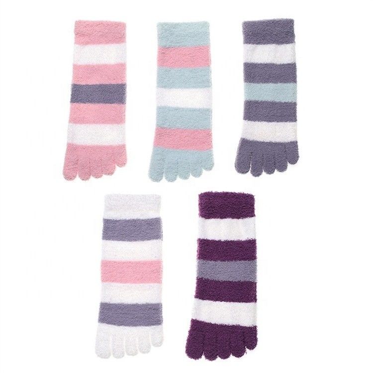 Anti-slip dames Coral Fleece Vijfvinger Winter dik Gezellig gestreepte Vijf tenen Dag sokken