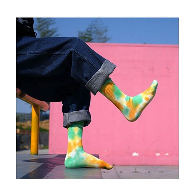 Sporty High Ankle Tie Dye Logo Compression Cotton Socks voor Hip Hop Street Skate 2024