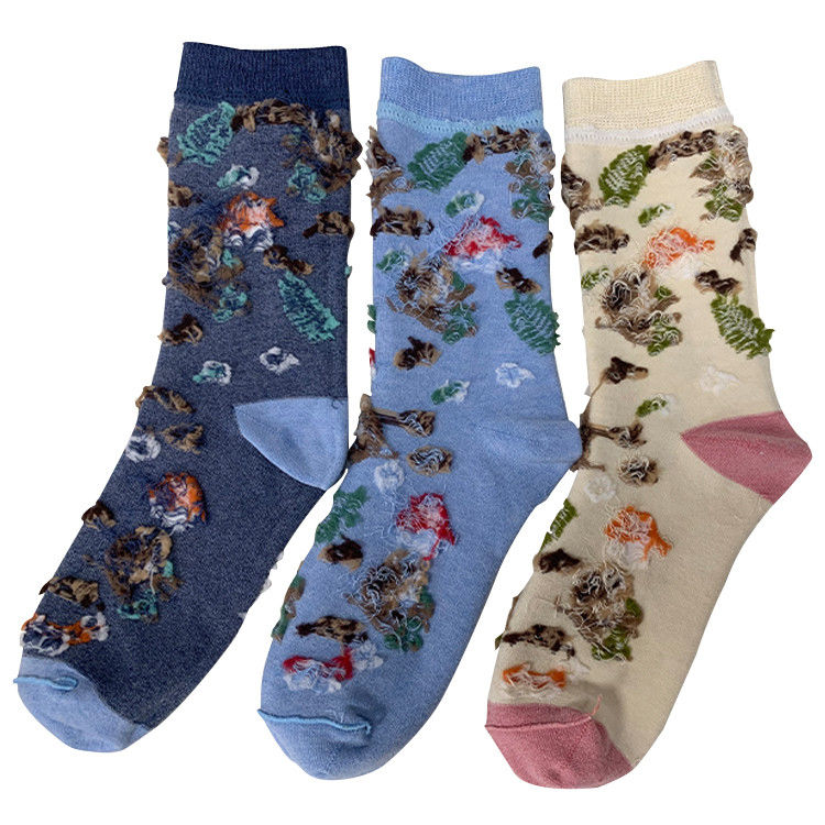 Aangepaste Jacquard Design Crew sokken schattig en grappig cartoonpatroon voor volwassenen Unisex