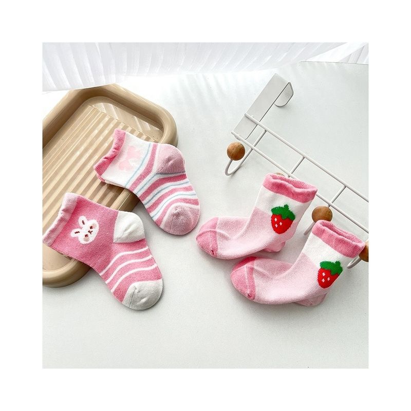 Gebreide roze anti-slip ademende lente schattig print sokken voor kinderen standaard dikte